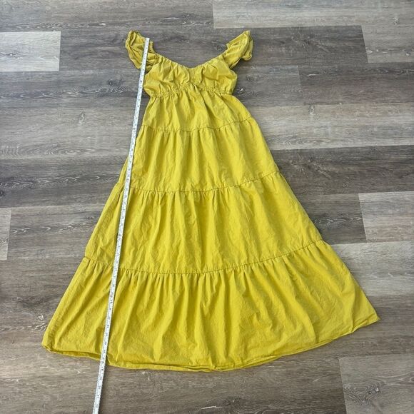 Chartreuse Cotton Tiered Maxi Dress Small Maternity Friendly Summer Boho Small - Picture 6 of 12